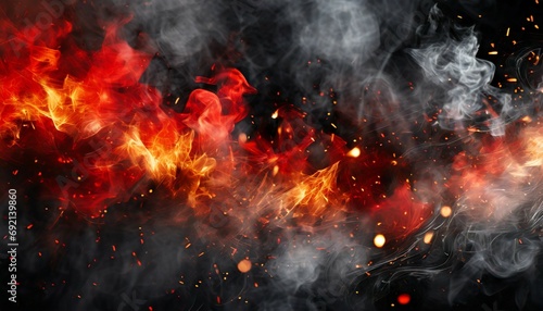 black and red smoky and fire sparks background ai generated