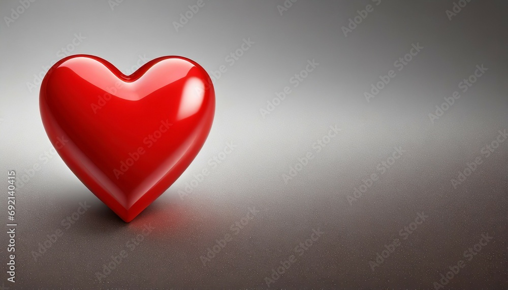 red heart glossy shape on white background with clipping path object