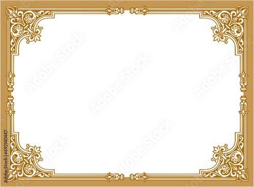 Golden vintage frame with ornament, frame for a text and photo vector illustration