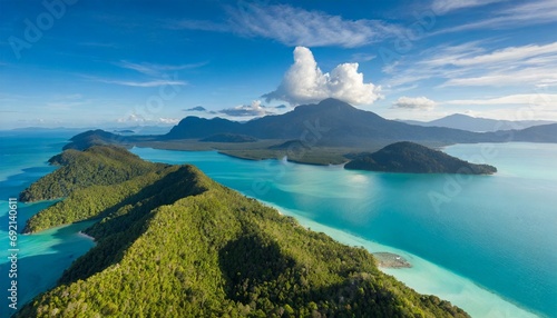 aerial view of tropical borneo island bohey dulang malaysia scenic blue sea and sky on sabah island generative ai
