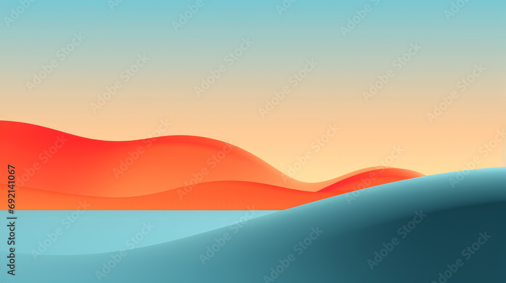 Minimalist surrealistic abstract landscape background. Waves and dunes. Bright colors