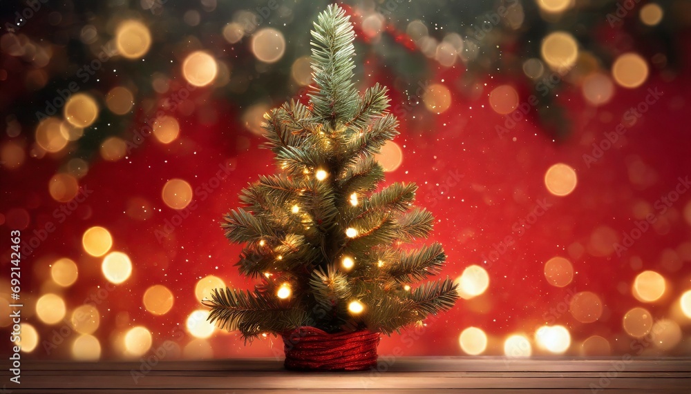 christmas tree with red background with defocused lights ai generative