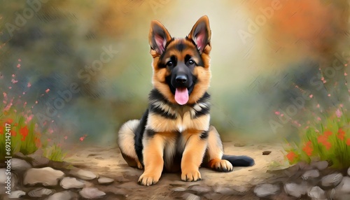 cute german shepherd sitting on the ground background removed background for digital art work