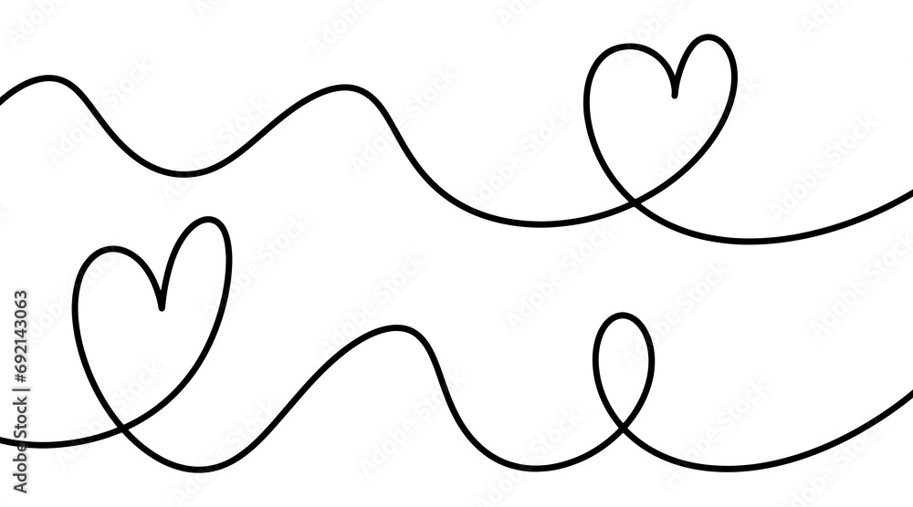 Tangled hearts are drawn with thin material. Isolated on a white background. Greeting illustration for Valentine's Day. Motion line drawn for Valentine's Day. Solid or continuous line Tangled hearts are drawn with thin material. Isolated on a white background. Greeting illustration for Valentine's Day. Motion line drawn for Valentine's Day. Solid or continuous line