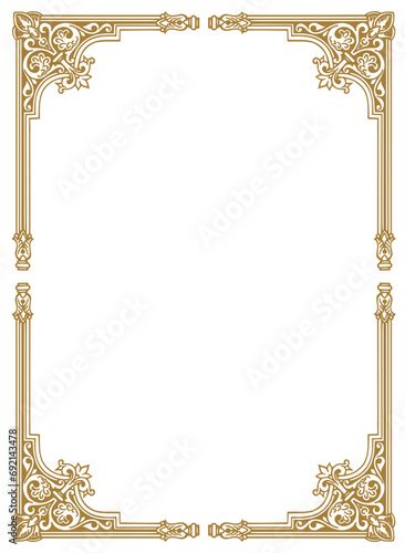 Golden vintage vertical frame with ornament, frame for a text and photo vector illustration