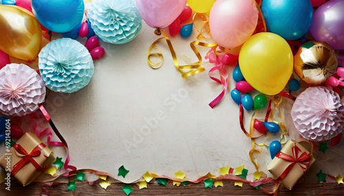 birthday party background with border of balloons