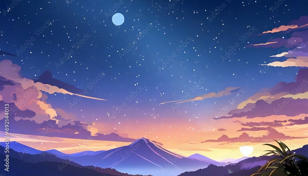 anime style background night landscape galaxy stars evening sky magic hour sunset dusk generative ai generative ai