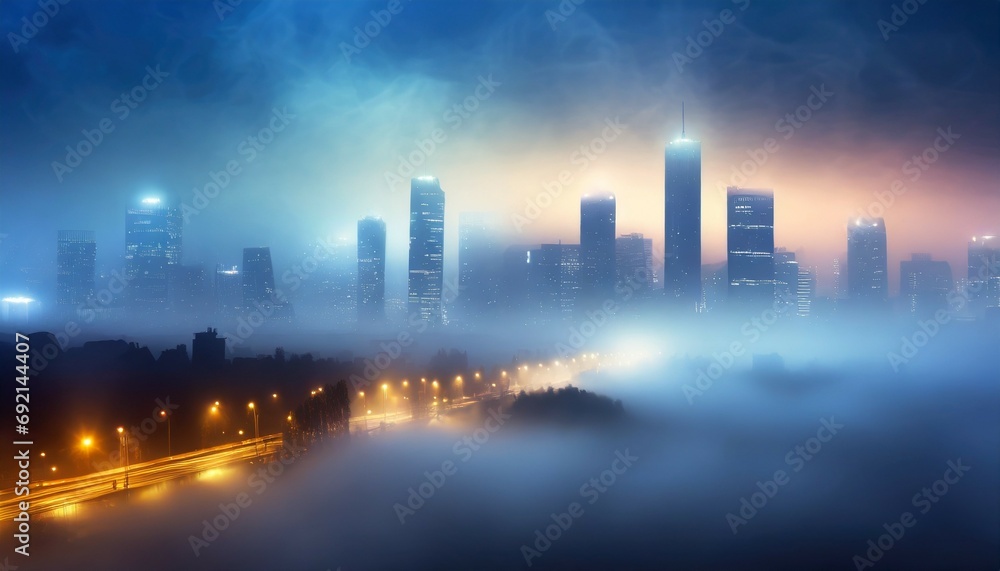 city lights in the mist cityscape in the fog background with urban skyline generative ai illustrations