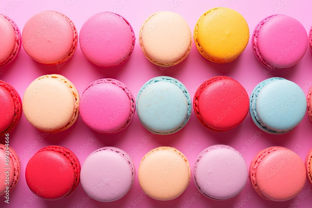 Colorful macarons dessert on pink background Colorful macarons dessert on pink background