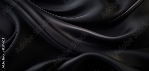 Elegant wave-patterned black satin silk background.