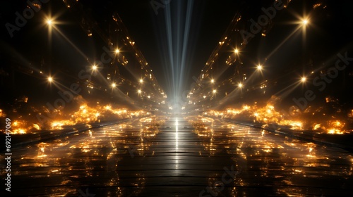 Ethereal Pathway of Lights and Fire, Leading to a Vanishing Point Beyond the Horizon