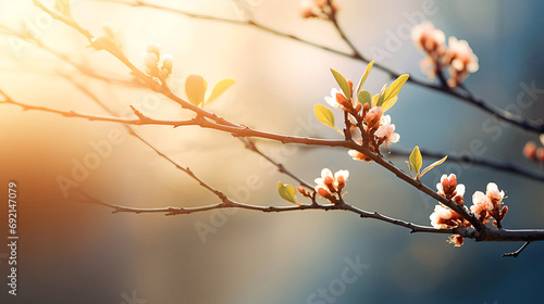 A tree branch in early spring with swollen buds.