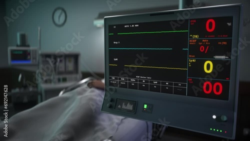 Monitoring technology examines the patients heartbeat. Heartbeat monitoring system does not detect any pulse from a patient. Monitoring system detects the slowing down of the heartbeat. Flatline.