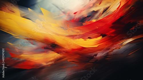 Fiery Abstract Artistry  A Dynamic Surge of Red and Yellow Hues in Fluid Motion