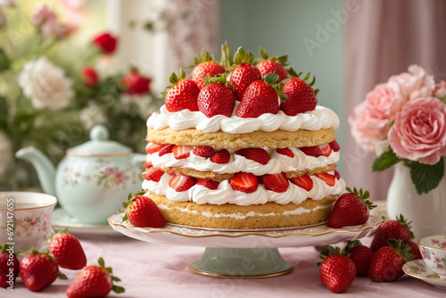 A sumptuous strawberry shortcake generated with AI