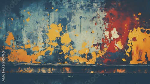 Vivid Abstraction: A Melange of Blue, Yellow, and Red Hues in Textured Urban Canvas