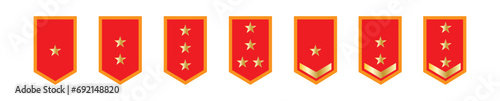 Army Rank Icon. Military Badge Symbol. Chevron Yellow Star and Stripes Logo. Soldier Sergeant, Major, Officer, General, Lieutenant, Colonel Emblem. Isolated Vector Illustration
