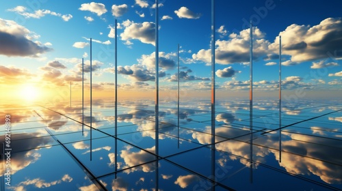 Sunset Reflections in a Glass Corridor Above the Clouds in a Serene Sky © SK