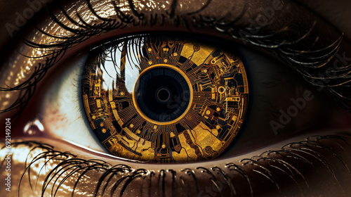 Gold bitcoin reflected in someone s eye  AI Generated
