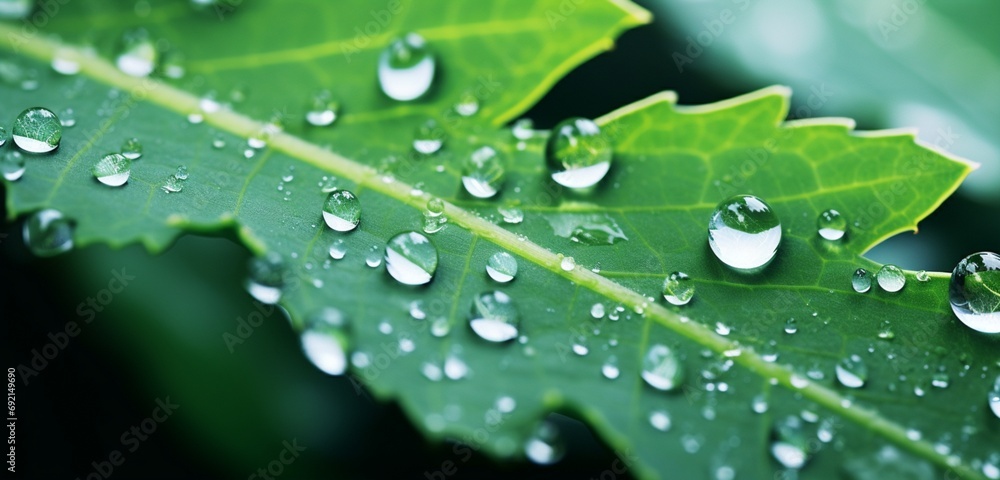 Extreme close-up of crystal-clear water droplets on a leaf, cool aqua and mossy greens, x Extreme close-up of crystal-clear water droplets on a leaf, cool aqua and mossy greens, x