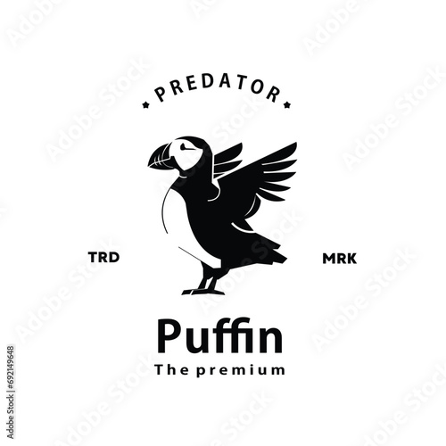 vintage retro hipster puffin logo vector outline silhouette art icon