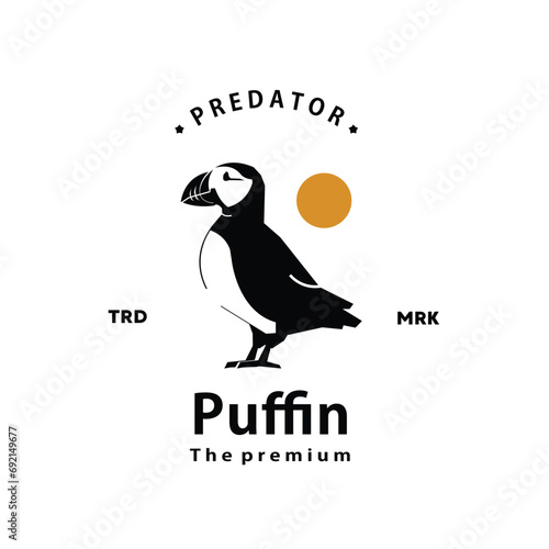 vintage retro hipster puffin logo vector outline silhouette art icon