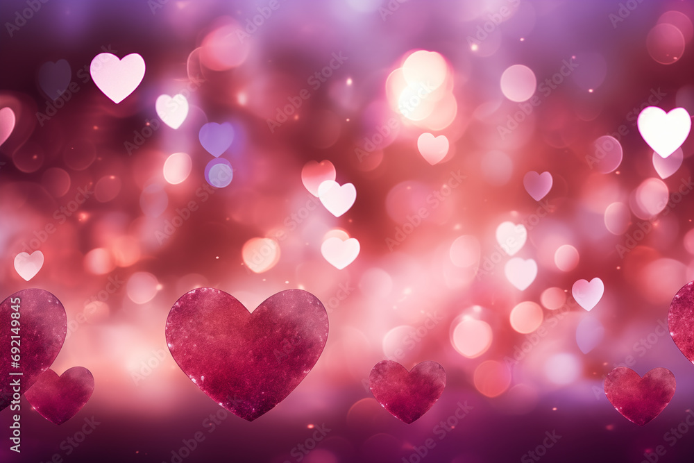 Glamorous Love: Valentine's Day Background with Heart-Shaped Bokeh, Soft Focus, Glitter Hearts, and Overflowing Love