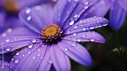 A close-up of delicate raindrops on the petals of a freshly bloomed wildflower
