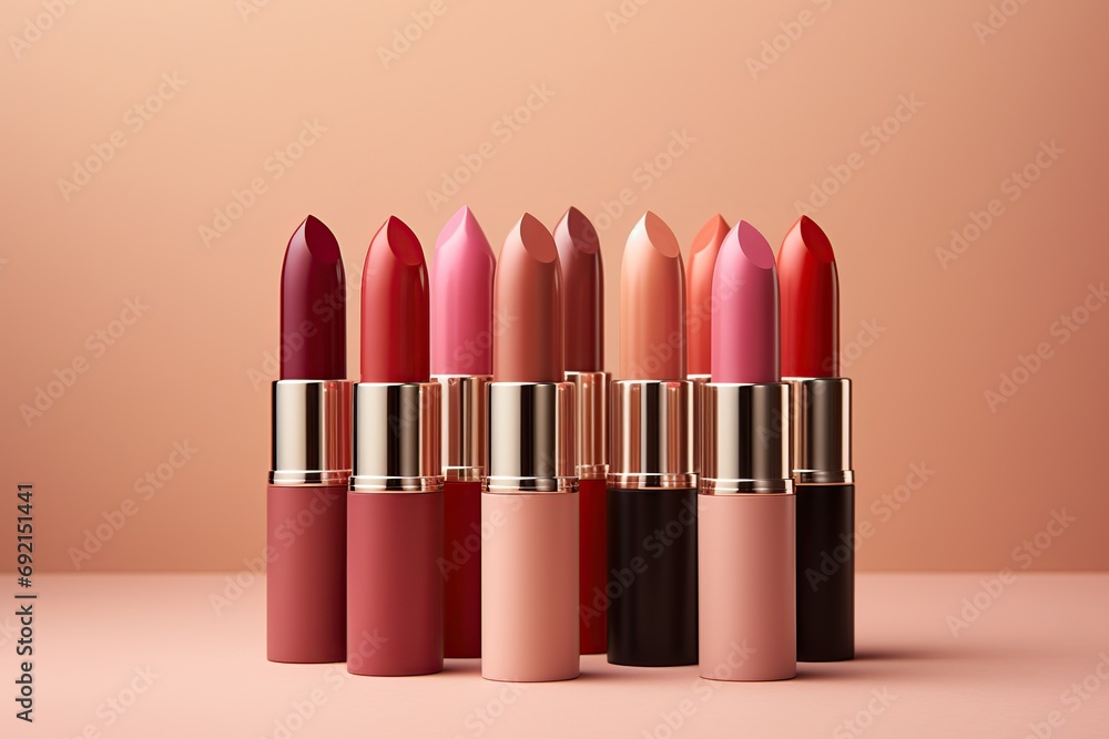 Colorful lipstick on beige background Colorful lipstick on beige background