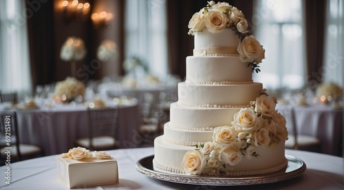 luxury wedding cake, wedding designed cake, wedding cake on the table, wedding table setting, wedding table decoration photo
