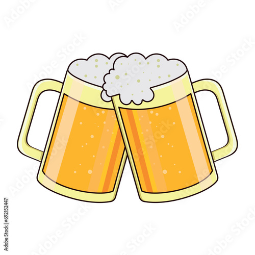 Isolated pair of beer mugs with foam icon Vector