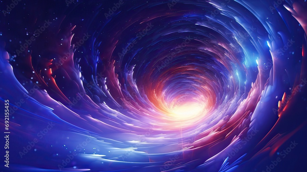 Obraz premium An enchanting portrayal of a swirling vortex emitting luminous, vibrant light. Dynamic, energetic, radiant, luminosity, captivating swirls, vibrant hues. Generated by AI.