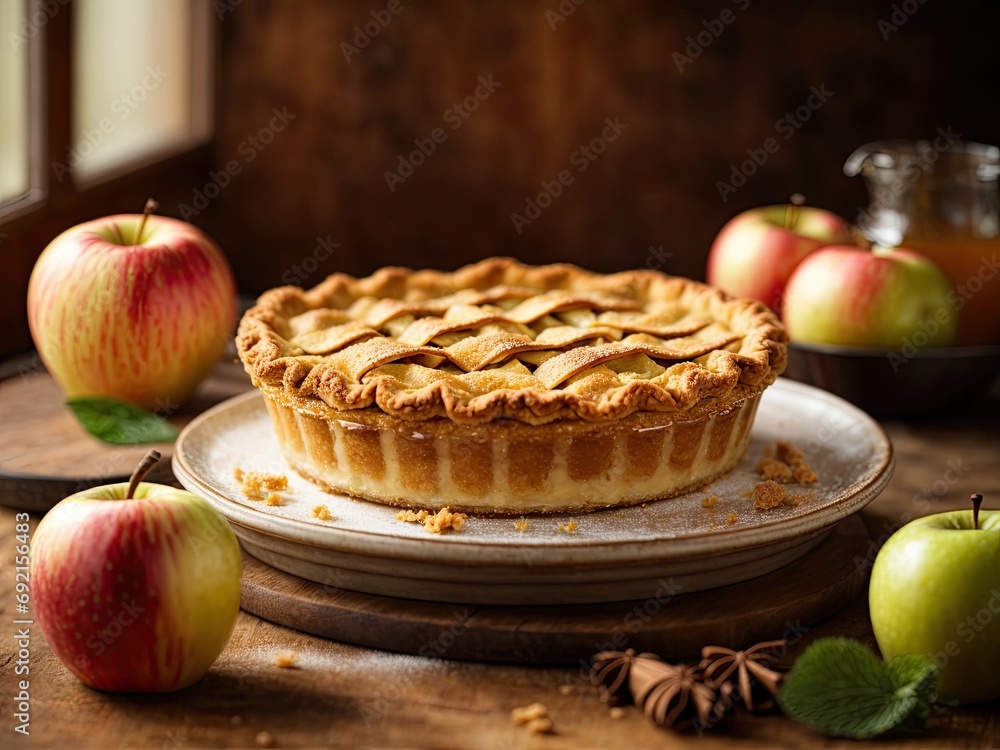 Homemade apple pie tart on gold wooden background, apple pie with cinnamon sticks, apple pie with cinnamon and nuts, apple pie with apples and cinnamon on a plate, apple pie with raisins Homemade apple pie tart on gold wooden background, apple pie with cinnamon sticks, apple pie with cinnamon and nuts, apple pie with apples and cinnamon on a plate, apple pie with raisins
