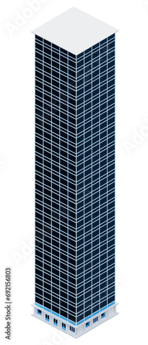 Blue glass building  isometric. 3d rendering.