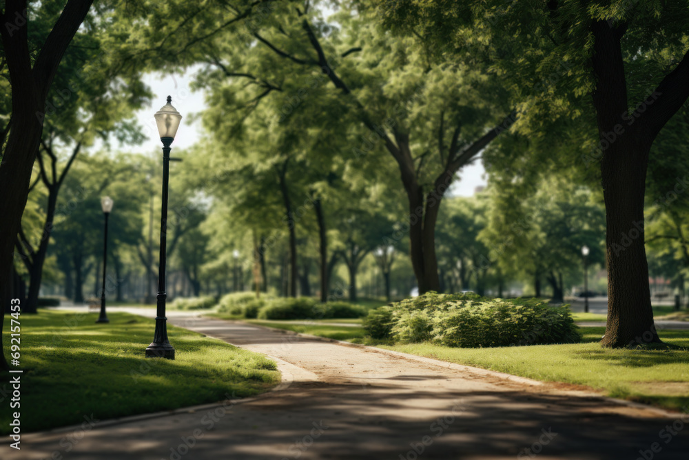 A light wind sweeping through a city park, carrying the blend of urban greenery and distant traffic. Concept of metropolitan freshness. Generative Ai.