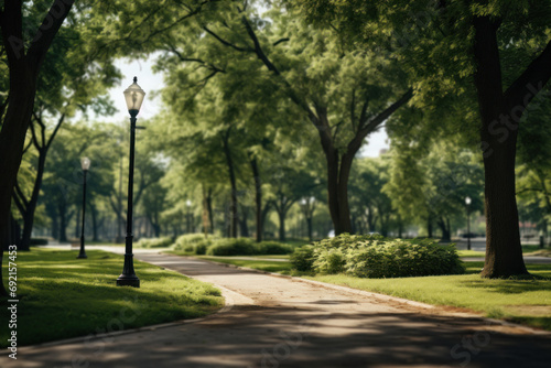 A light wind sweeping through a city park, carrying the blend of urban greenery and distant traffic. Concept of metropolitan freshness. Generative Ai.