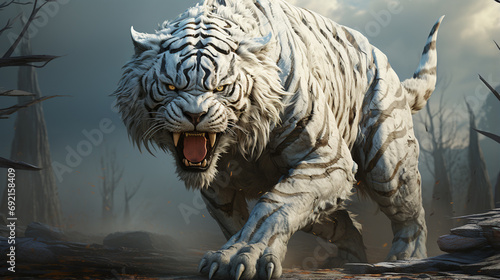 white tiger. Majestic spiritual white tiger. generative ai © Witri