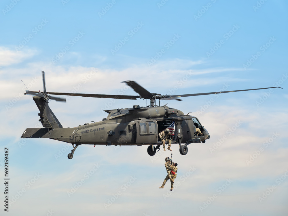 United States military helicopter. Combat US air force. Rescue mission exercise. United States military helicopter. Combat US air force. Rescue mission exercise.