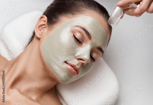 women in modern spa with a mask on her face relaxing