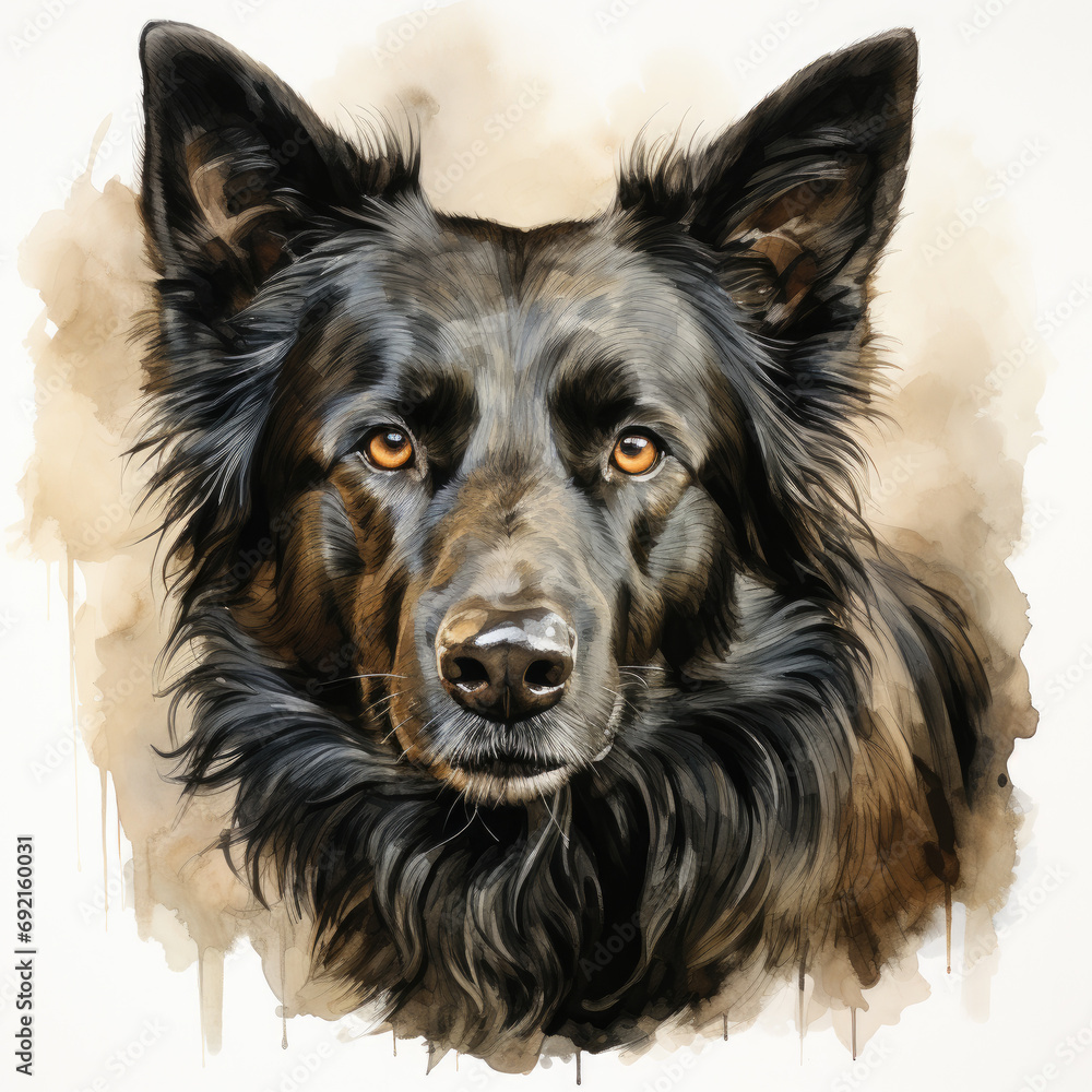 watercolor Belgian Sheepdog clipart, Generative Ai watercolor Belgian Sheepdog clipart, Generative Ai