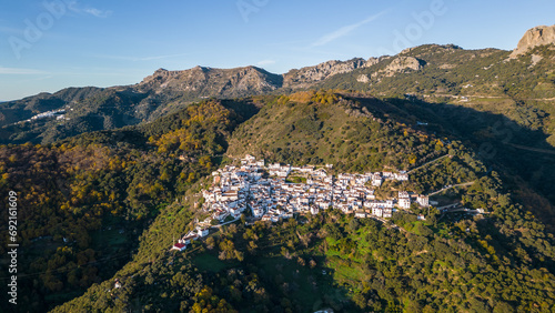 Benalauría desde arriba vista cenital en la Serranía de Ronda, Málaga, Andalucía , España photo