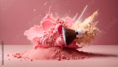 Makeup brush with powder explosion, award winning fashion magazine cover photo