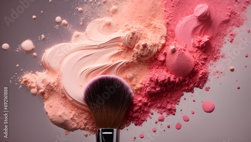 Makeup brush with powder explosion, award winning fashion magazine cover photo photo