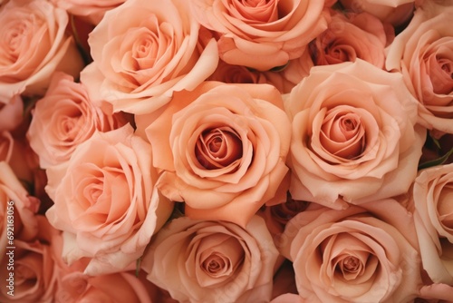 Peach Fuzz rose close up on peach Fuzz color background. Color of the year 2024.
