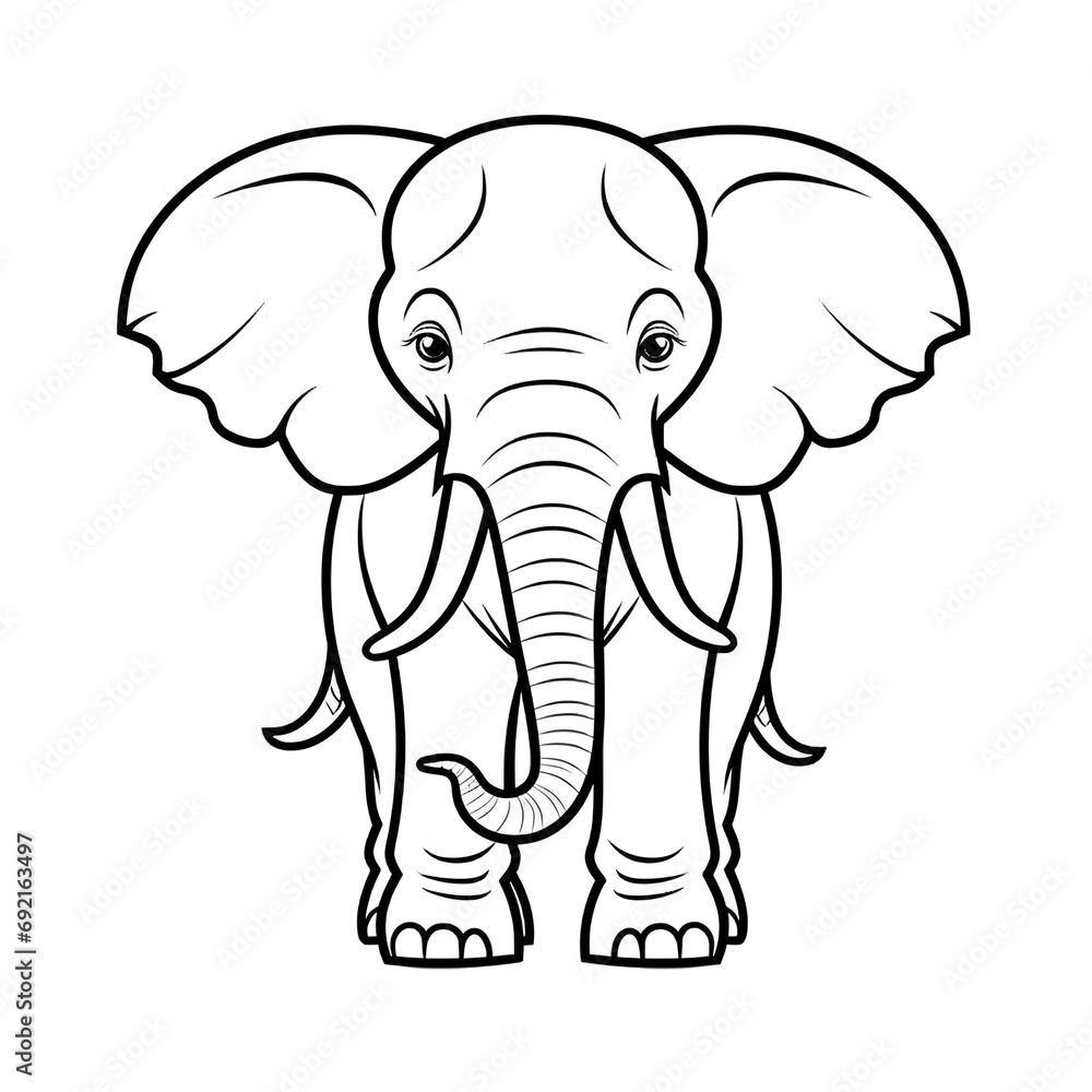 Minimalistic Cute Elephant - Full Body Line Art