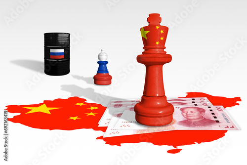 Chess made from China and Russia flags. China and Russia relations. Russian urals crude oil. Cheap Russian urals oil. Sanctions and embargo for Russia