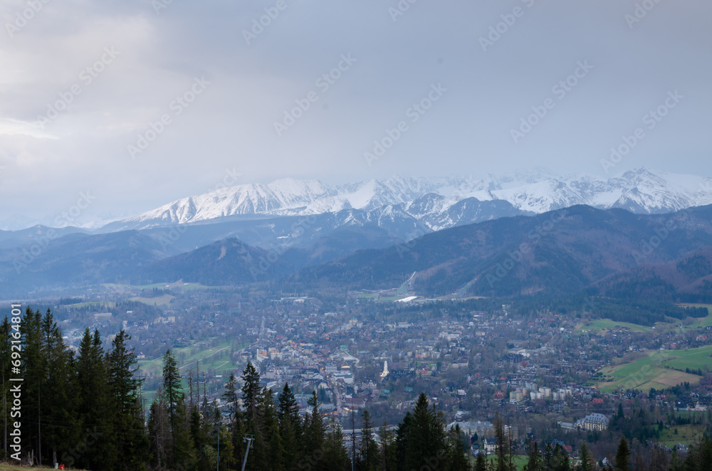 Winter View at Zakopane Skyline and Giewont Mount during dusk. Zakopane is popular ski resort in Poland. 