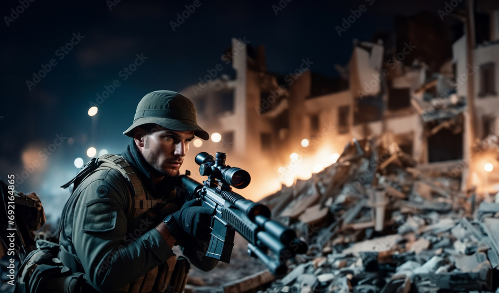military sniper job, sniper in a destroyed city