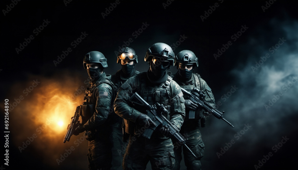Group team of soldiers. Concept of military operations, special operations, paintball. Group team of soldiers. Concept of military operations, special operations, paintball.