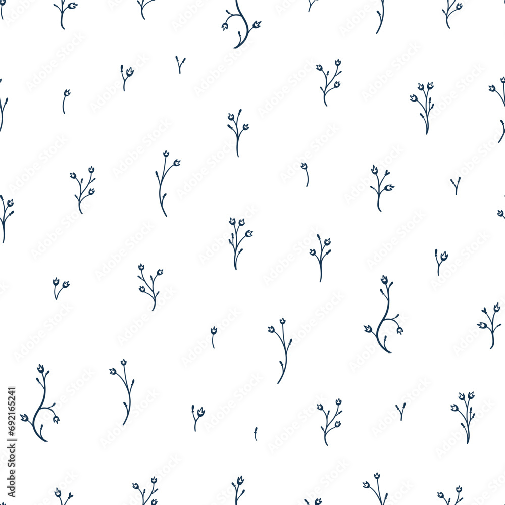 Bluebells. Vector Seamless Pattern. Small Flowers. Ditsy Floral Print. Black and White Background. Bluebells. Vector Seamless Pattern. Small Flowers. Ditsy Floral Print. Black and White Background.
